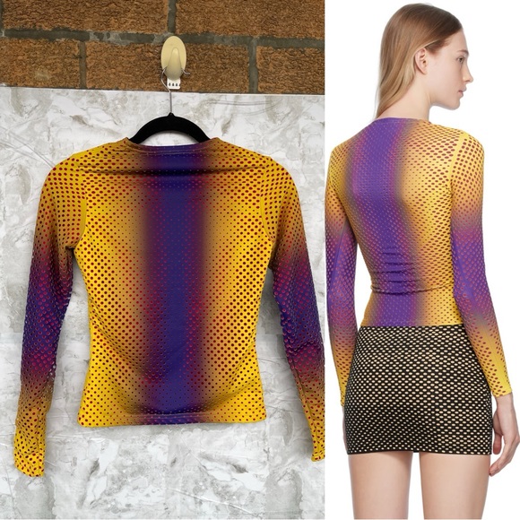 Sinead Gorey Purple & Yellow Laser-Cut Long Sleeve T-Shirt  size small - Picture 3 of 10